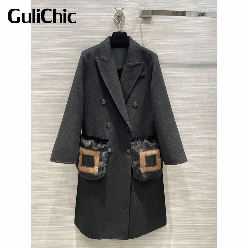 11.4 GuliChic Women Casual Fashion Letter Mink Fur Pocket Button Decoration Black Midi Cashmere Wool Coat
11.4 GuliChic Women Casual Fashion Letter Mink Fur Pocket Button Decoration Black Midi Cashmere Wool Coat