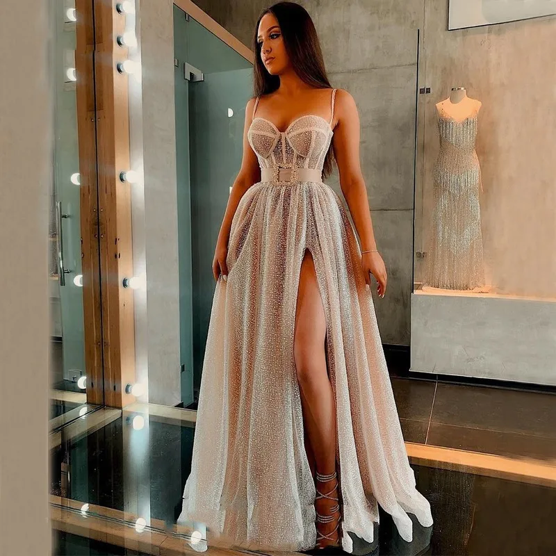 Sexy Strapless evening dress A-shaped backless side split belt spaghetti shoulder strap sleeveless Prom Dress floor formal party
Sexy Strapless evening dress A-shaped backless side split belt spaghetti shoulder strap sleeveless Prom Dress floor formal party