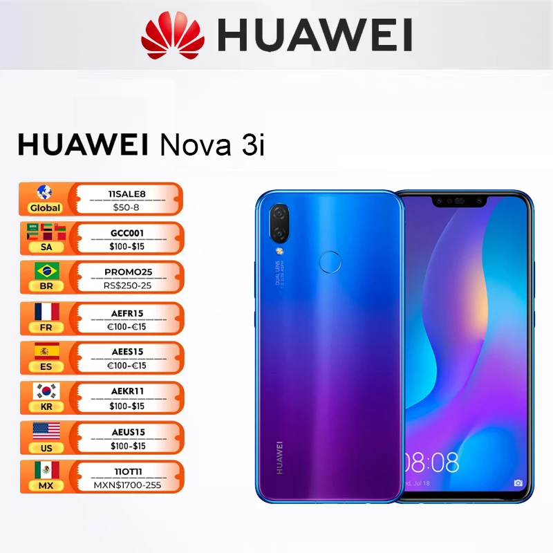 Смартфон HUAWEI Nova 3i, Android, Google Play, сеть 4G, 6,3 дюйма, камера 16 Мп + 24 МП, 128 Гб ПЗУ, мобильные телефоны, сотовый телефон с глобальной прошивкой
Смартфон HUAWEI Nova 3i, Android, Google Play, сеть 4G, 6,3 дюйма, камера 16 Мп + 24 МП, 128 Гб ПЗУ, мобильные телефоны, сотовый телефон с глобальной прошивкой