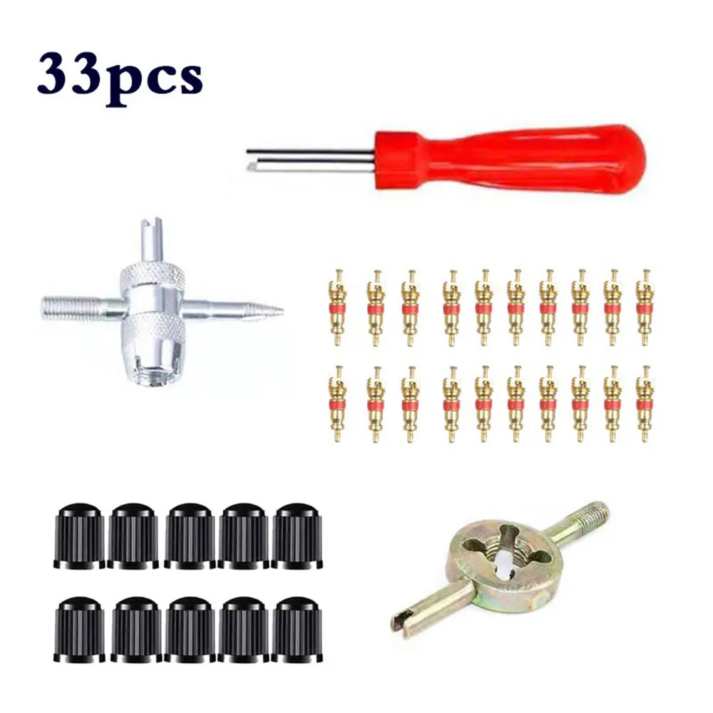 

33pcs Tire Valve Core Removal Installation Kit Car Bicycle Slotted Handle Tire Valve Stem Core Remover Tire Repair Install Tool