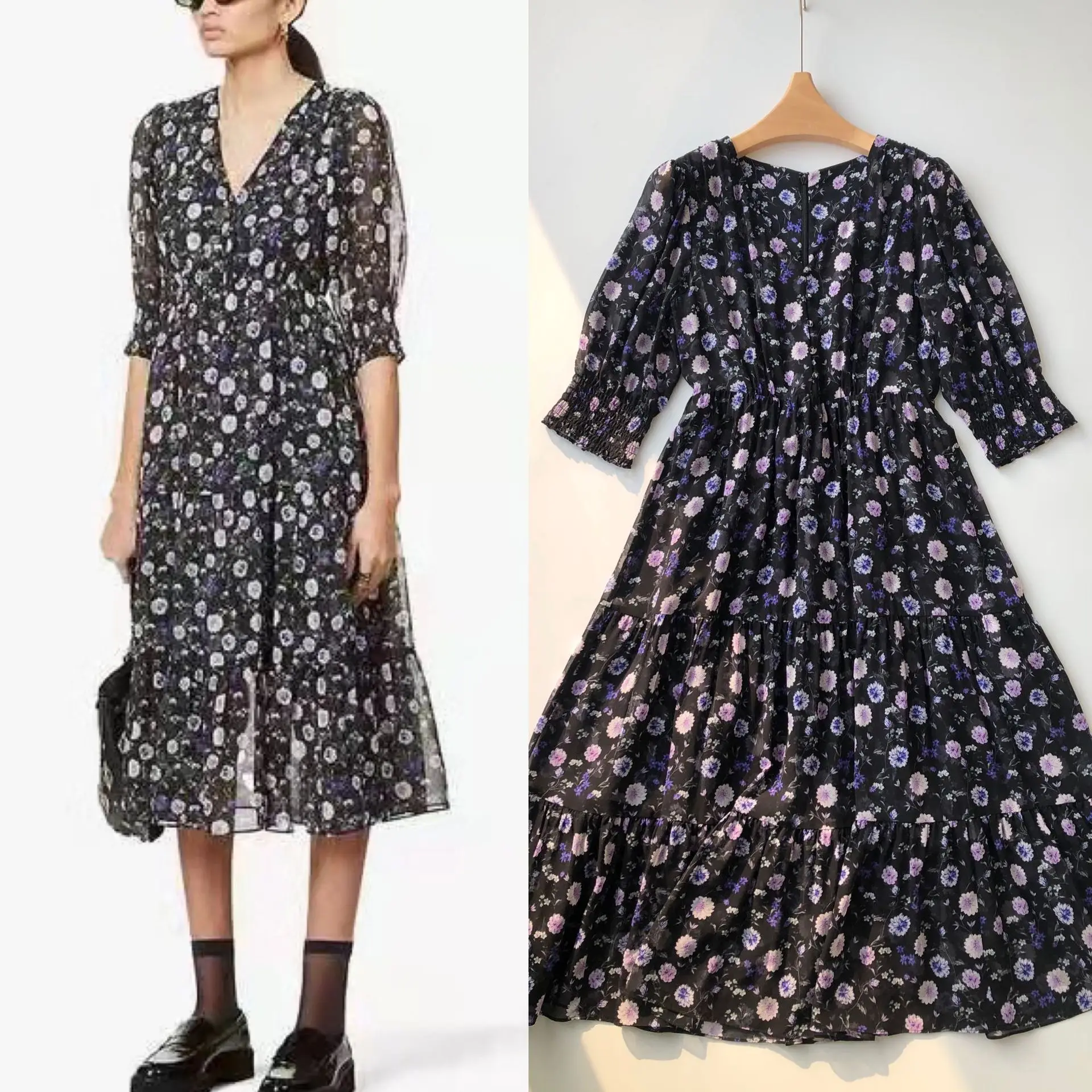 Women 100% Silk Purple Pink Daisy Print Dress All-match Fashion Short Sleeve V-neck Midi Robe with Buttons 2022 new
Women 100% Silk Purple Pink Daisy Print Dress All-match Fashion Short Sleeve V-neck Midi Robe with Buttons 2022 new