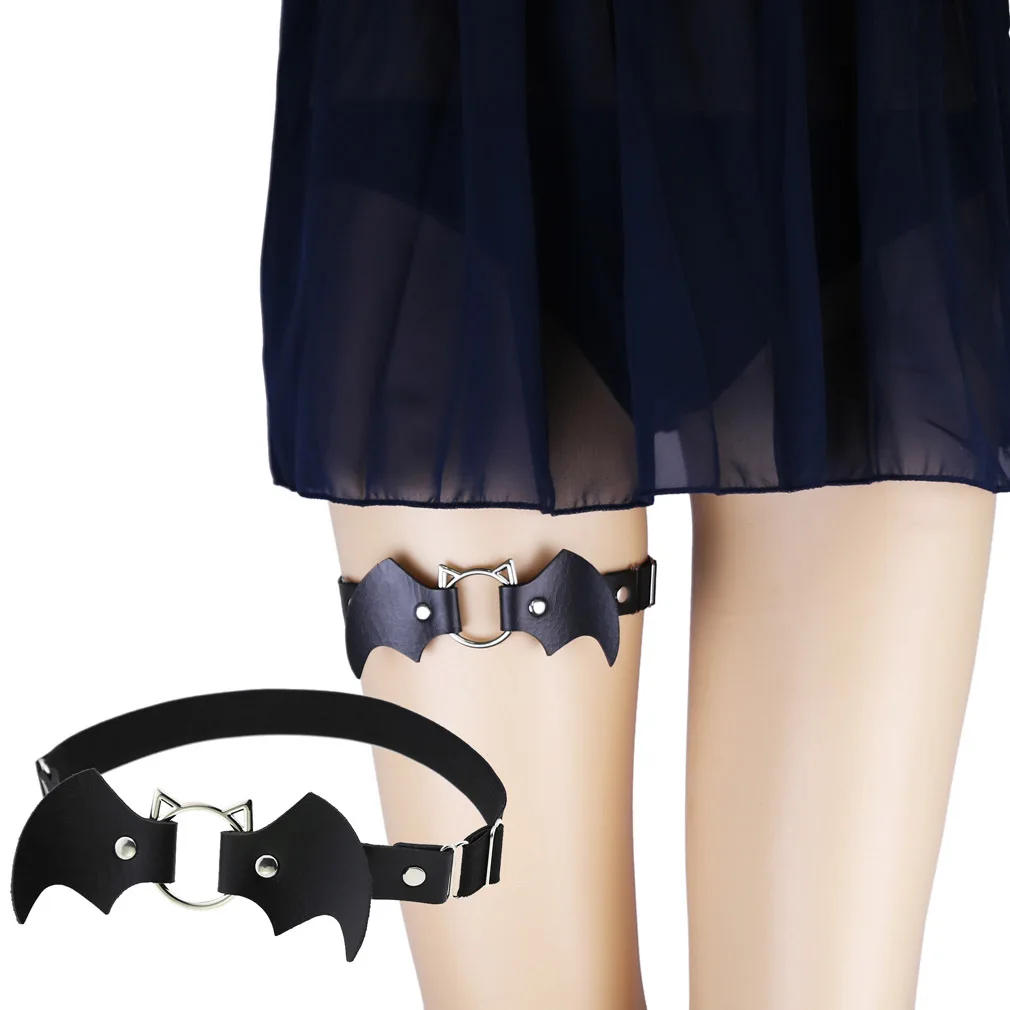 

Women Bat Wings Leather Leg Ring Garter Lingerie Belt Cosplay Punk Alloy Thigh Ring Bandage Goth Elastic Band Neckband Harness