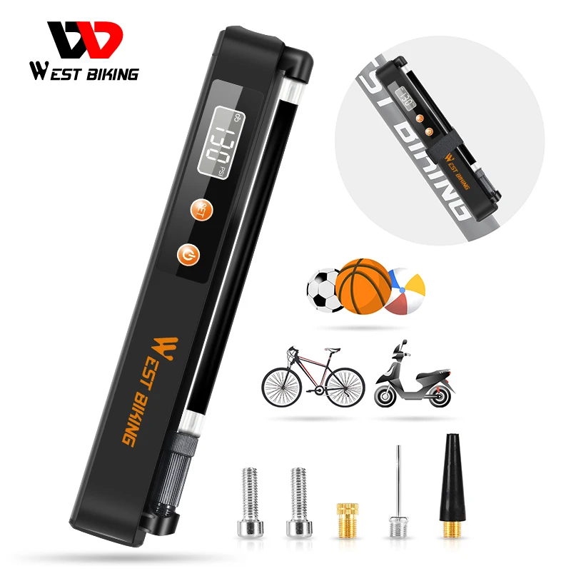 

WEST BIKING Electric Bicycle Pump 7.4V 1500mAh 130 PSI Tire Inflator With Pressure Gauge Rechargeable Bike Motorcycle Ball Pump