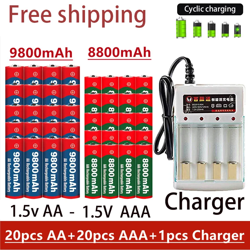 

Rechargeable battery 1.5V AA 9800Mah/ AAA 8800Mah alkaline battery, with charger+free shipping,for computer clocks,video games