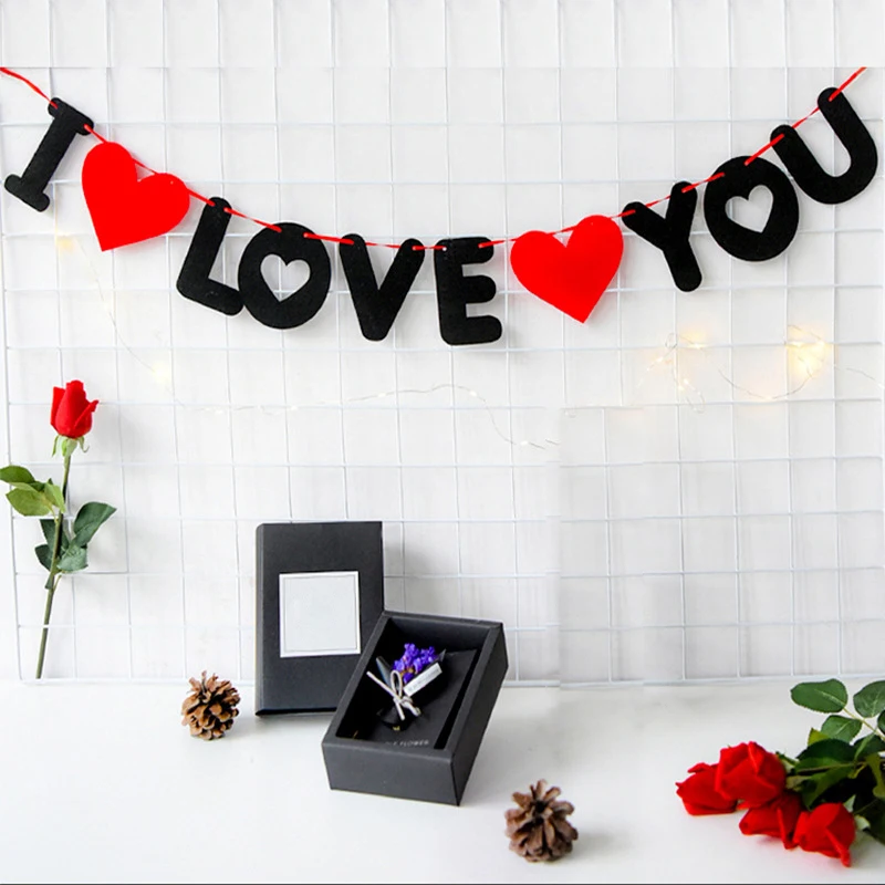 

Red Heart Banner I Love You Happy Wedding Decor Anniversary Garland Photo Props Signs Valentines Day Decorations Supplies