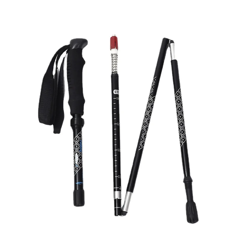 

Five-section folding shock-absorbing telescopic folding walking stick crutch with aluminum alloy folding trekking stick