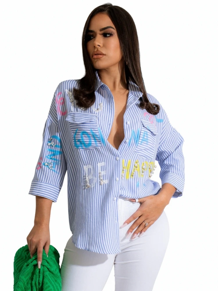 Fashion Women Three Quarter Sleeve Pocket Stripe Shirt 2022 Hot Sale High Quality Clothes Sexy Short Office Lady Shirts Blouses
Fashion Women Three Quarter Sleeve Pocket Stripe Shirt 2022 Hot Sale High Quality Clothes Sexy Short Office Lady Shirts Blouses
