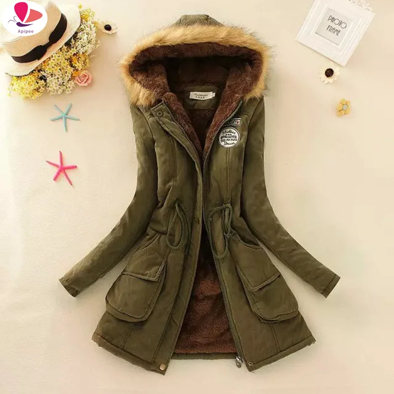 

APIPEE Spring Autumn Winter Jacket Women 2023 Thick Warm Hooded Parka Mujer Cotton Padded Coat 3XL Casual Slim Jacket Female