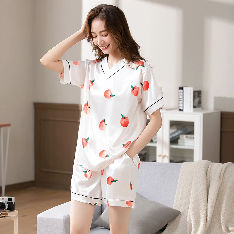 Sexy Silk Satin Pajama Set Women M-4XL Pyjama Set Short Sleeve Pijama Set Sleepwear Summer Home Wear Sleep Wear For Women
Sexy Silk Satin Pajama Set Women M-4XL Pyjama Set Short Sleeve Pijama Set Sleepwear Summer Home Wear Sleep Wear For Women