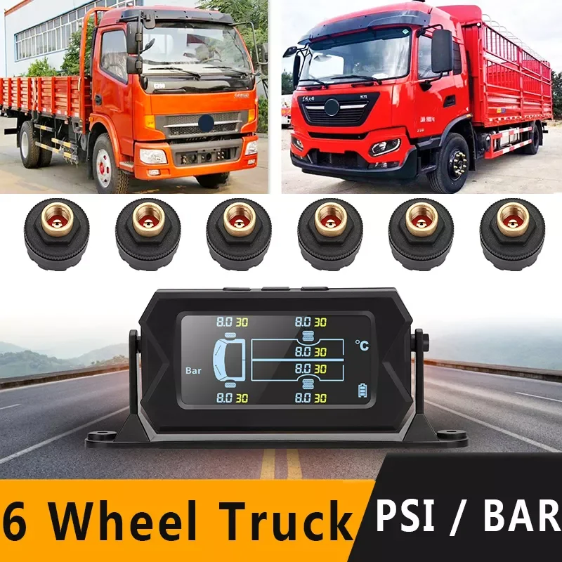 Car Wireless Tire pressure monitor 6 External TPMS Sensor 15bar Temperature Alarm System LCD USB Solar 6 wheel truck dedicated
Car Wireless Tire pressure monitor 6 External TPMS Sensor 15bar Temperature Alarm System LCD USB Solar 6 wheel truck dedicated