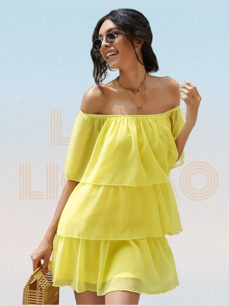 Yellow Off Shoulder Pleated Dress Women Casual Holiday Slash Neck Chiffon Dress Fashion Layered Midi Dresses Solid Party Dress
Yellow Off Shoulder Pleated Dress Women Casual Holiday Slash Neck Chiffon Dress Fashion Layered Midi Dresses Solid Party Dress