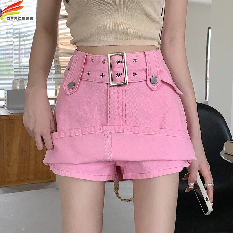 DFRCAEG Pink Denim Skirt Women 2022 Summer New High Waist Wide Belt Mini Jean Skirts With Lining Korean Streetwear Hot Pants
DFRCAEG Pink Denim Skirt Women 2022 Summer New High Waist Wide Belt Mini Jean Skirts With Lining Korean Streetwear Hot Pants