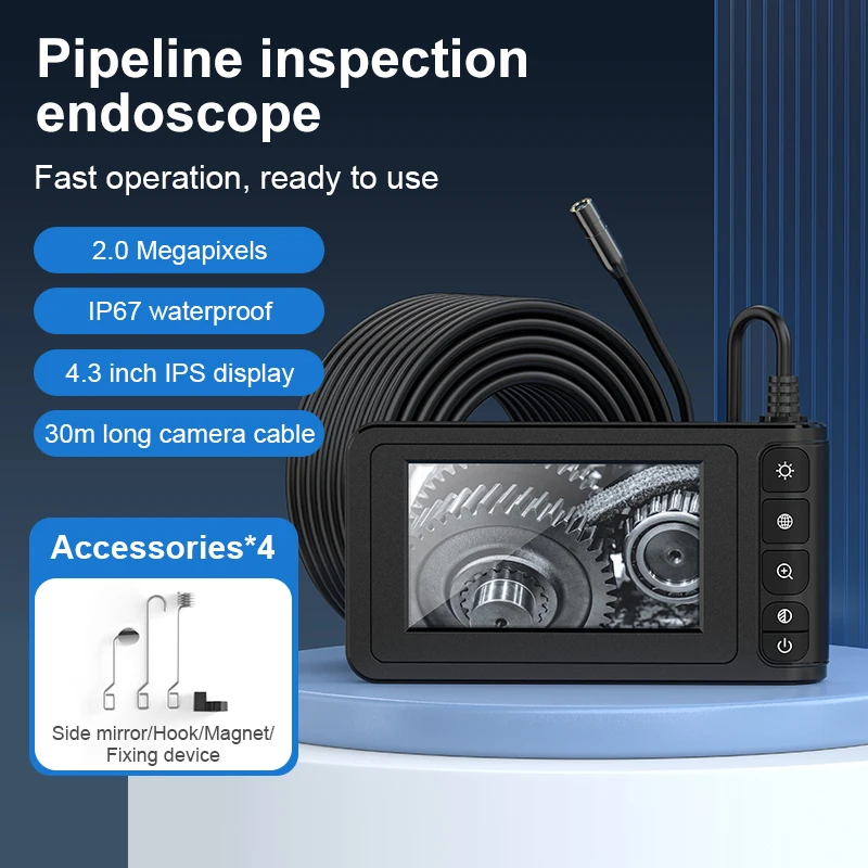 Industrial Endoscope Camera 4.3'' IPS Screen HD1080P 30Meter Rigid Cable Pipe Sewer Inspection Borescope IP67 Waterproof 2000mAh
Industrial Endoscope Camera 4.3'' IPS Screen HD1080P 30Meter Rigid Cable Pipe Sewer Inspection Borescope IP67 Waterproof 2000mAh