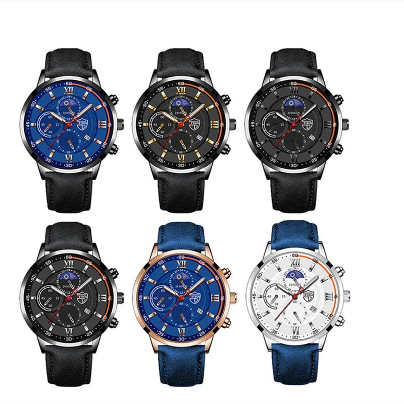 Trendy Men's Personality Leather Strap Automatic Calendar Luminous Quartz Wrist Watch 
Trendy Men's Personality Leather Strap Automatic Calendar Luminous Quartz Wrist Watch