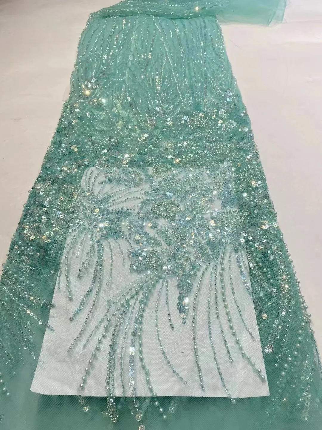 green french handmade beads lace fabric 5 yards embroidery with sequins african lace fabric nigerian net for sewing party
green french handmade beads lace fabric 5 yards embroidery with sequins african lace fabric nigerian net for sewing party