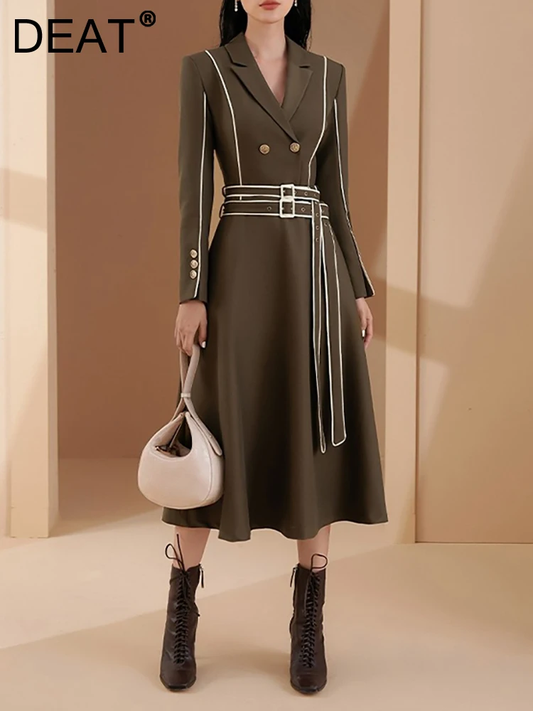 DEAT Women's Fashion Windbreaker Dress V-neck Long Sleeve Contrast Color Line Belt Waist Design Dresses Autumn 2023 New 13DB2846
DEAT Women's Fashion Windbreaker Dress V-neck Long Sleeve Contrast Color Line Belt Waist Design Dresses Autumn 2023 New 13DB2846