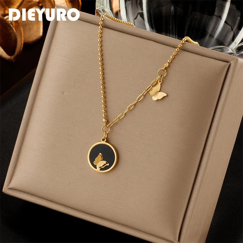 DIEYURO 316L Stainless Steel Women Necklace Gold Color Round Pendant Butterfly Necklaces Fashion Girls Body Jewelry Gifts
DIEYURO 316L Stainless Steel Women Necklace Gold Color Round Pendant Butterfly Necklaces Fashion Girls Body Jewelry Gifts