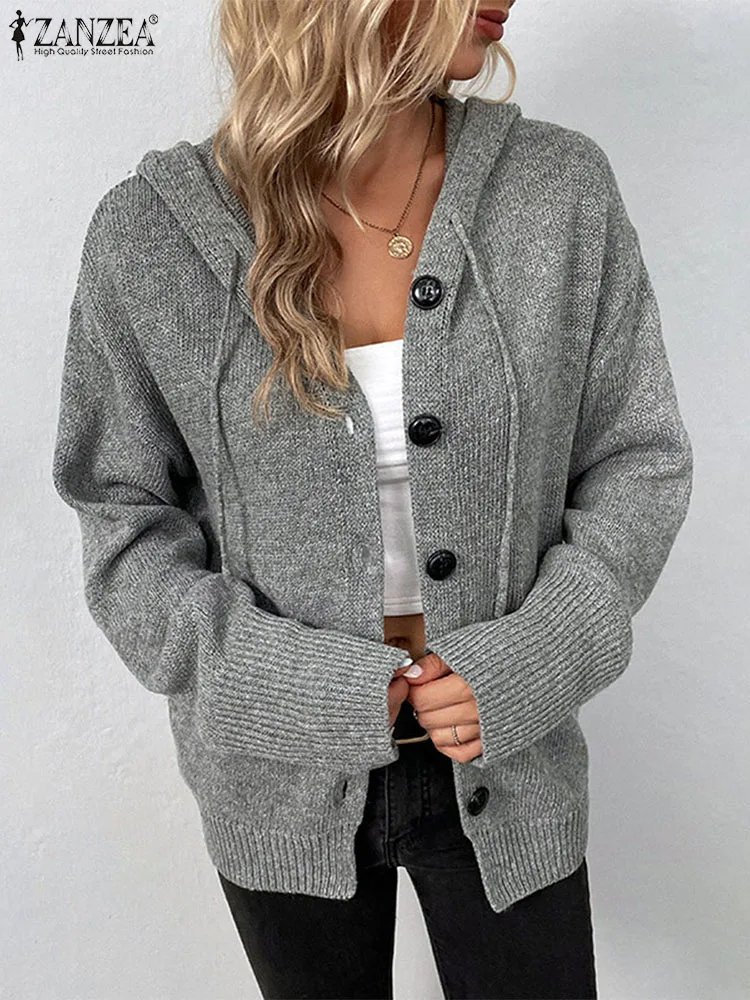 Women Kinitted Cardigan 2023 Winter Hooded Coat ZANZEA Casual Button Long Sleeve Outwears Fashion Solid Color Sweater Oversized
Women Kinitted Cardigan 2023 Winter Hooded Coat ZANZEA Casual Button Long Sleeve Outwears Fashion Solid Color Sweater Oversized