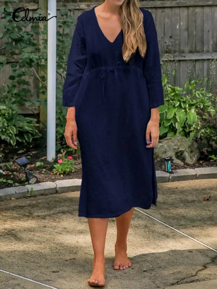 Celmia Summer Casual Loose Cotton Dress Women V Neck Solid Color Drawstring High Waisted Holiday Midi Dresses Femme
Celmia Summer Casual Loose Cotton Dress Women V Neck Solid Color Drawstring High Waisted Holiday Midi Dresses Femme