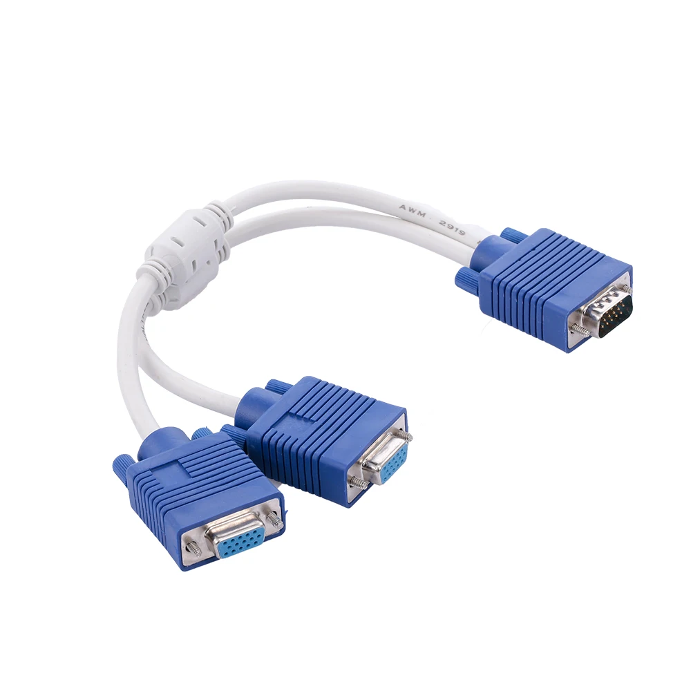 VGA Cable 1 Male to 2 Female VGA Adapter Cable for Desktop/Laptop/Projector/STB with Dual Magnetic Ring
VGA Cable 1 Male to 2 Female VGA Adapter Cable for Desktop/Laptop/Projector/STB with Dual Magnetic Ring