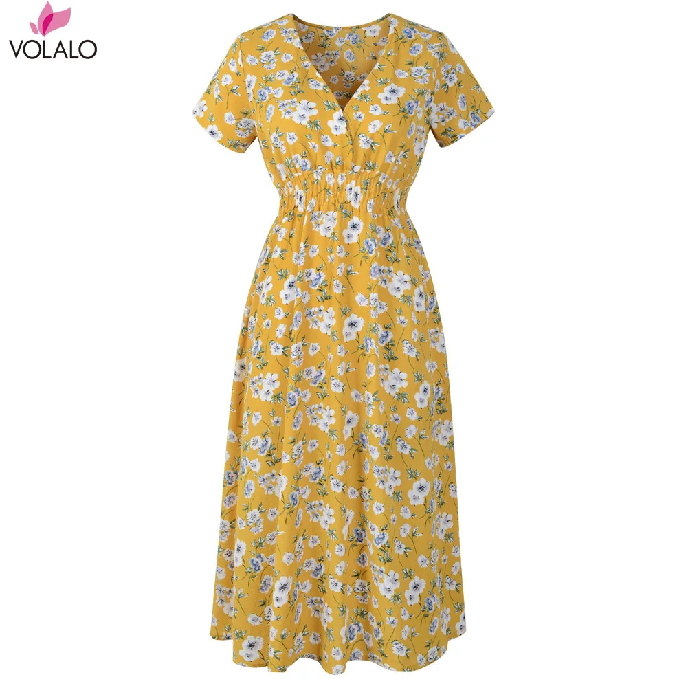 

Женское шифоновое пляжное платье VOLALO, платье с V-образным вырезом и коротким рукавом, богемное мини-платье с цветочным принтом, весна-лето 2023