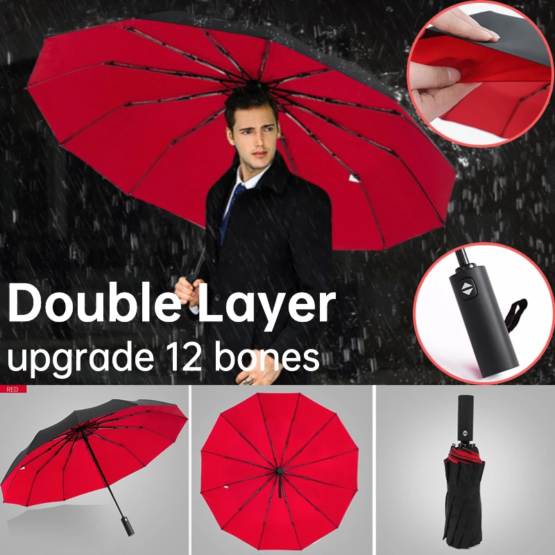 Double Layer Business Umbrella Waterproof and Windproof 12 Bone Reinforced Automatic Folding Sunny and Rainy Umbrella for Men
Double Layer Business Umbrella Waterproof and Windproof 12 Bone Reinforced Automatic Folding Sunny and Rainy Umbrella for Men