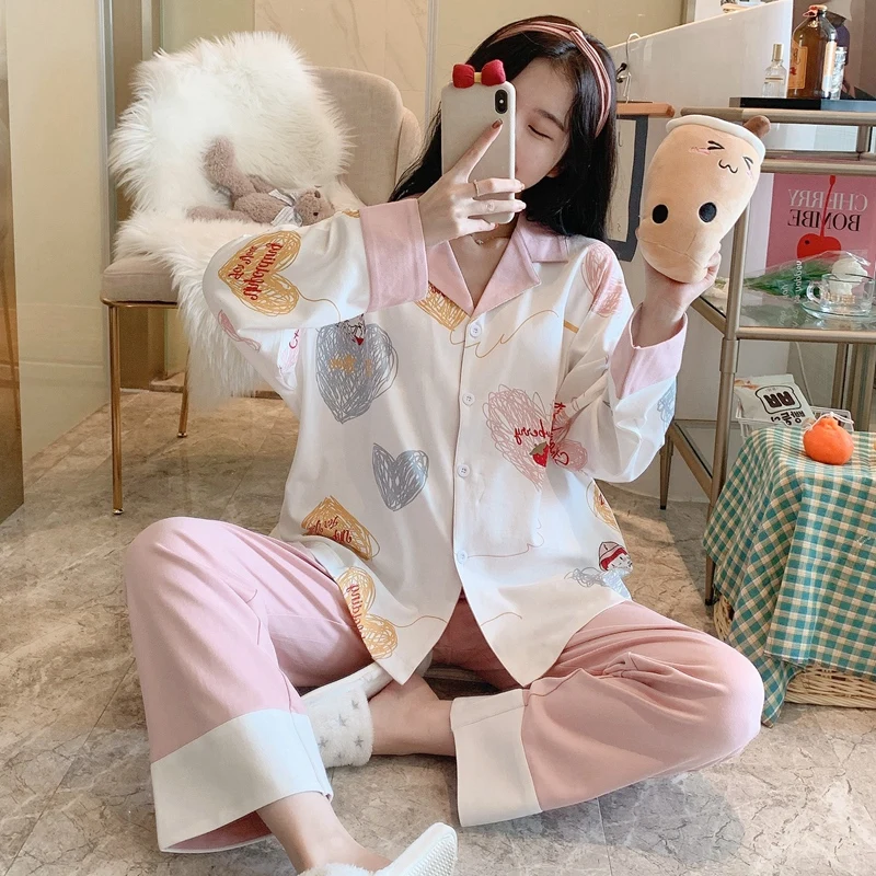 2022 Spring Autumn Long Sleeve Comic Print Pajama Sets for Women Korean Sleepwear Suit Pyjama Homewear Pijama Mujer Home Clothes
2022 Spring Autumn Long Sleeve Comic Print Pajama Sets for Women Korean Sleepwear Suit Pyjama Homewear Pijama Mujer Home Clothes