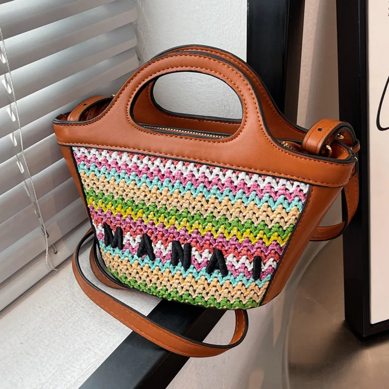 Ladies Summer Fashion Contrast Color Straw Bucket Bag High Quality Letter Embroidery Shoulder Bag Women Casual Beach Bag
Ladies Summer Fashion Contrast Color Straw Bucket Bag High Quality Letter Embroidery Shoulder Bag Women Casual Beach Bag