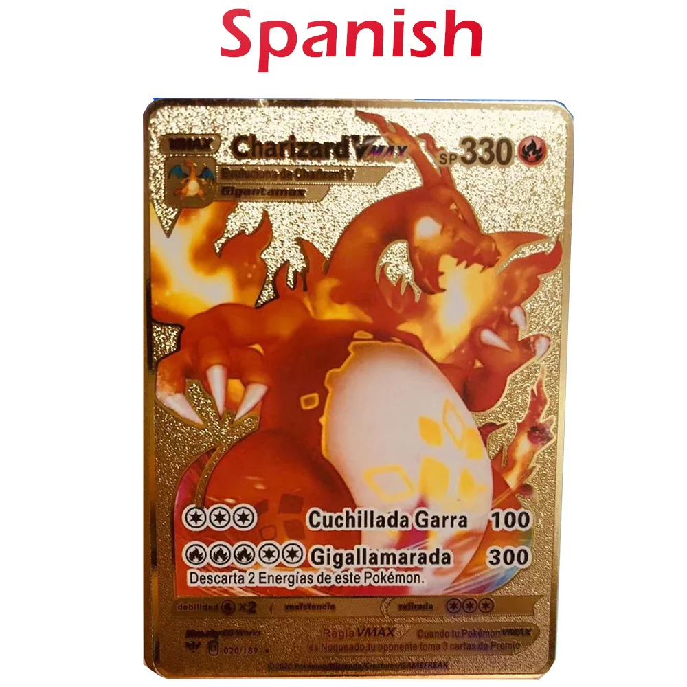 Spanish Hard Iron Pokemon Cards GX Charizard Gold Metal Cards Spanish Metal Pokemon Cards Game Collection 
Spanish Hard Iron Pokemon Cards GX Charizard Gold Metal Cards Spanish Metal Pokemon Cards Game Collection
