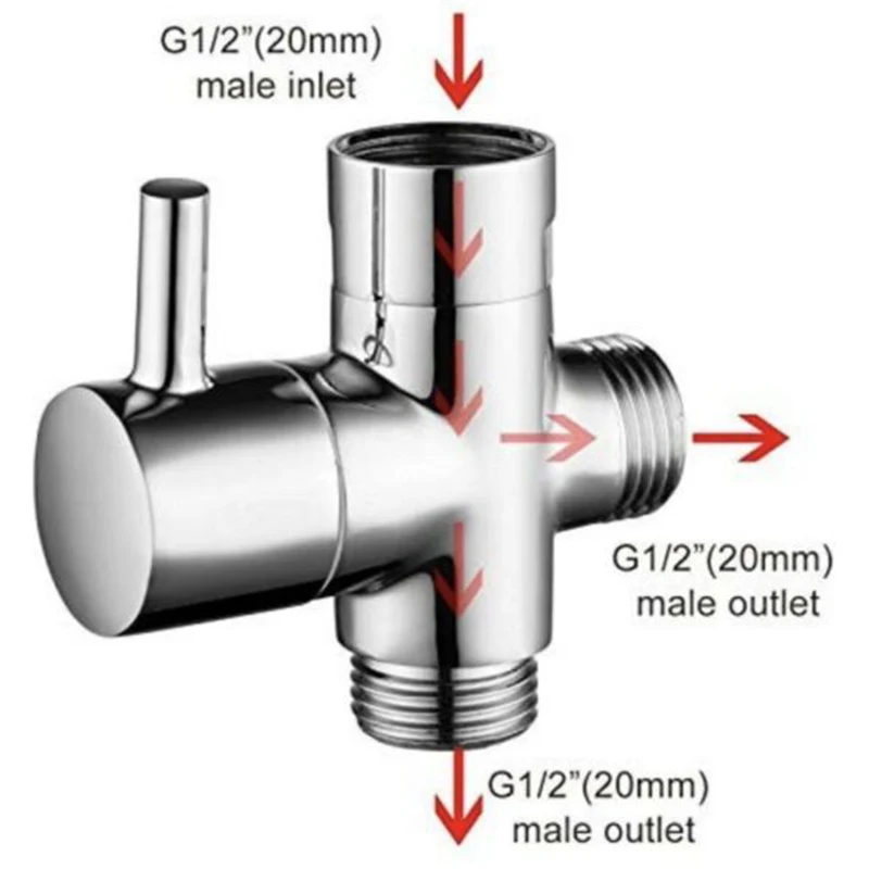 

G1/2in 3Way Brass Diverter Valve T-adapter Converter Chrome For Shower Head High Quality 2020 New Diverter Valve