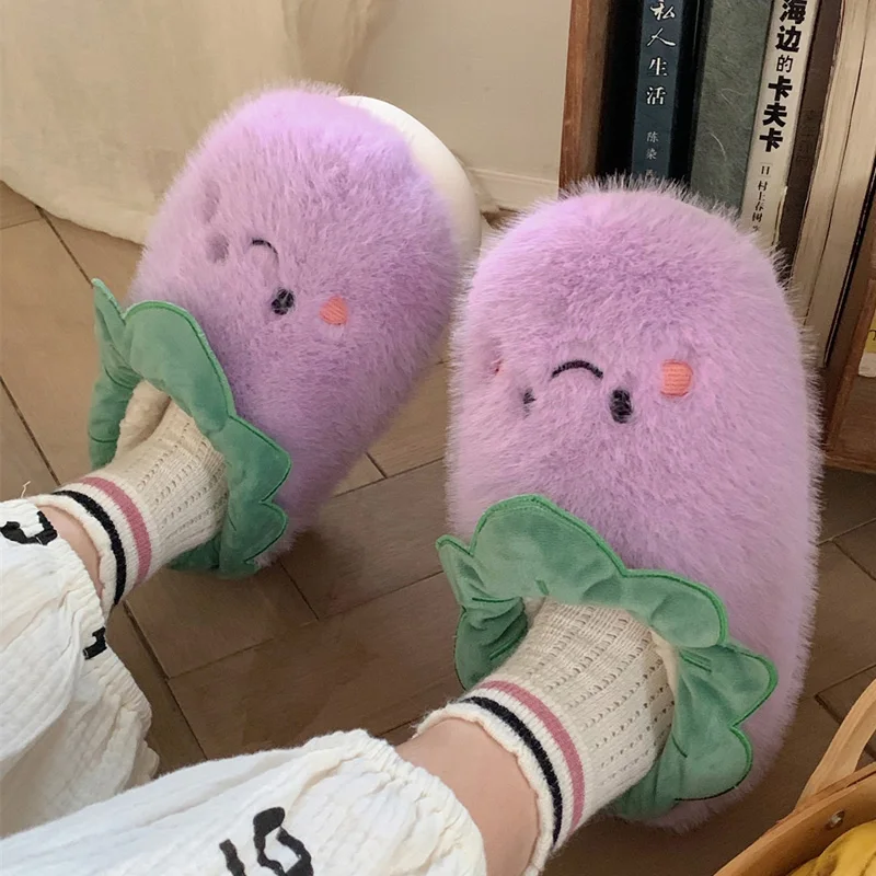 Cute Eggplant Tomato Fluffy Fur Slippers Women Winter Warm Closed Plush Home Slippers Kawaii Flat Thick Platform Slides Shoes
Cute Eggplant Tomato Fluffy Fur Slippers Women Winter Warm Closed Plush Home Slippers Kawaii Flat Thick Platform Slides Shoes