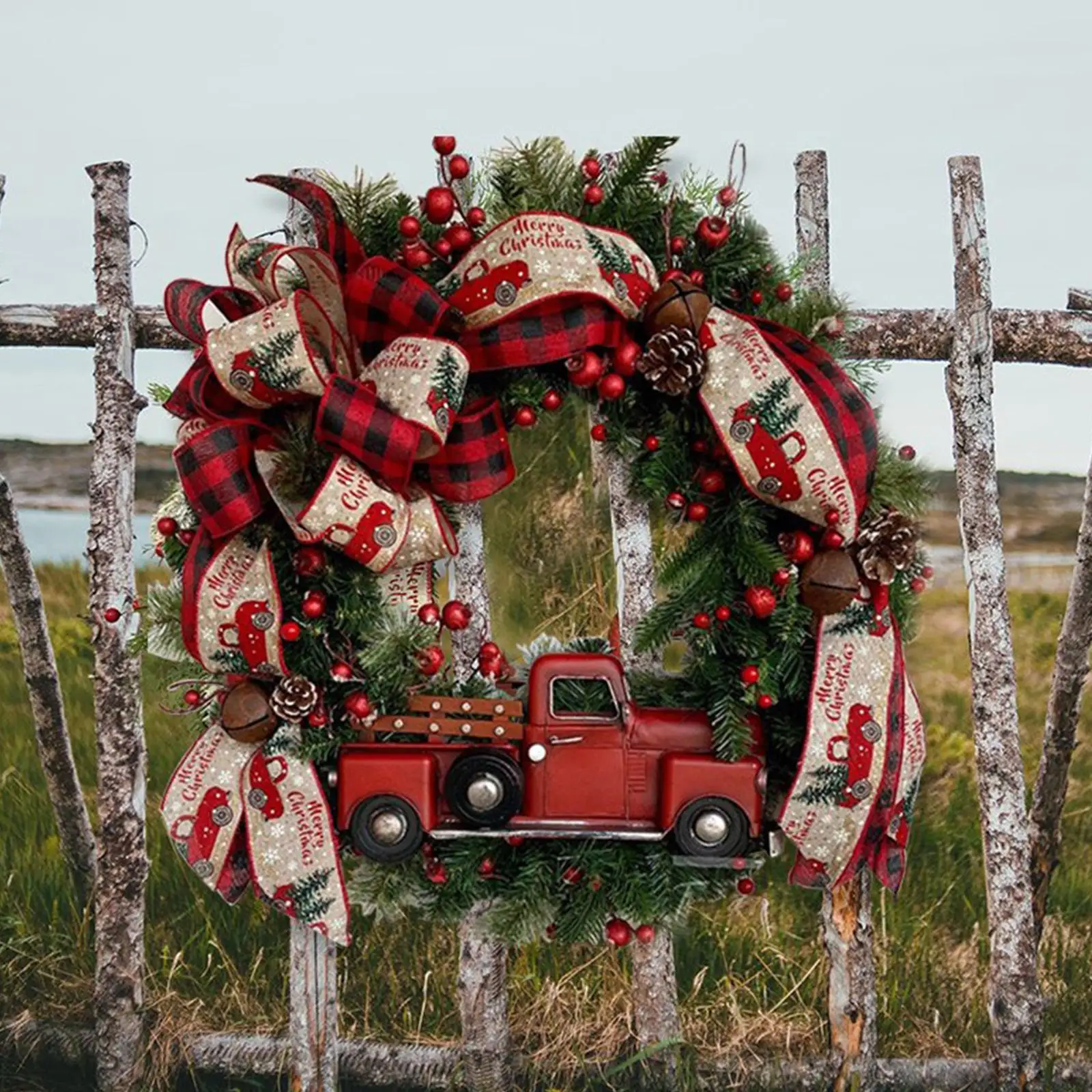 2022 Christmas Wreath Car Bows Garlands Hanging Ornaments Decor Door Holiday Party Creative Garland With Red Truck Navidad 
2022 Christmas Wreath Car Bows Garlands Hanging Ornaments Decor Door Holiday Party Creative Garland With Red Truck Navidad