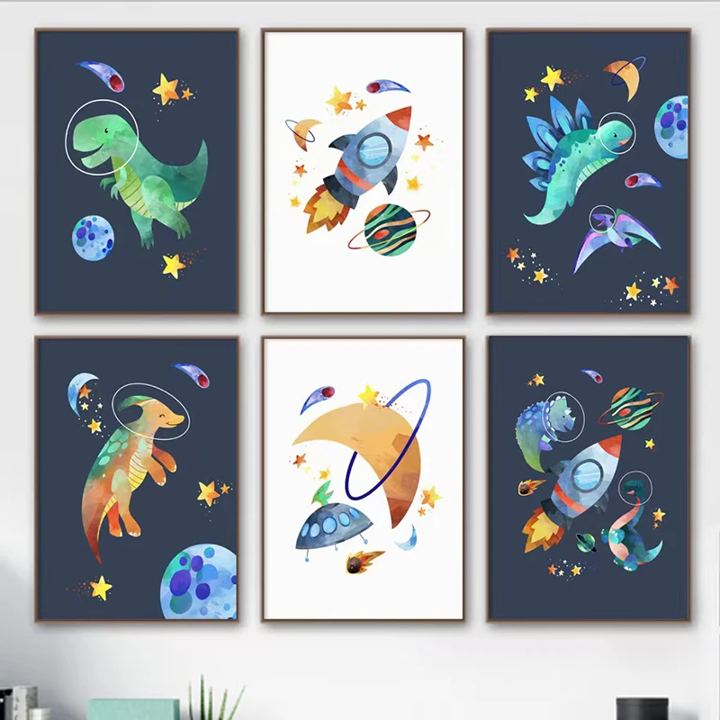 Cartoon Dinosaur Rocket Moon Planet Canvas Painting Children Nursery Girls Bedroom Wall Art Prints Home Decor Paintings
Cartoon Dinosaur Rocket Moon Planet Canvas Painting Children Nursery Girls Bedroom Wall Art Prints Home Decor Paintings