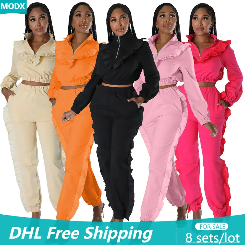 8 Wholesale Ruffle 2 Piece Set Women Clothes Casual Solid Outfit Tracksuit Sweet Long Sleeve Pants Suit Pullover + Trousers 8544
8 Wholesale Ruffle 2 Piece Set Women Clothes Casual Solid Outfit Tracksuit Sweet Long Sleeve Pants Suit Pullover + Trousers 8544