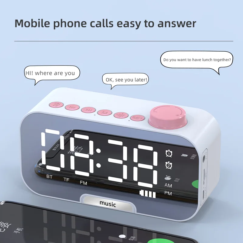 BT Music Alarm Clocks Mirror FM Radio LED Digital Clock Alarm Snooze 24H Electronic Watch Dimming Table Phone Stand USB Clocks
BT Music Alarm Clocks Mirror FM Radio LED Digital Clock Alarm Snooze 24H Electronic Watch Dimming Table Phone Stand USB Clocks