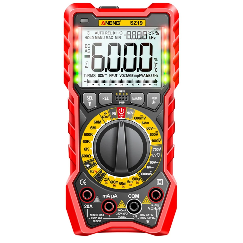 Цифровой мультиметр ANENG SZ19, 6000 отсчетов, мультиметр, Avometer, тестер Profissional, профессиональный Lcr метр (Red Pro) 
Цифровой мультиметр ANENG SZ19, 6000 отсчетов, мультиметр, Avometer, тестер Profissional, профессиональный Lcr метр (Red Pro)