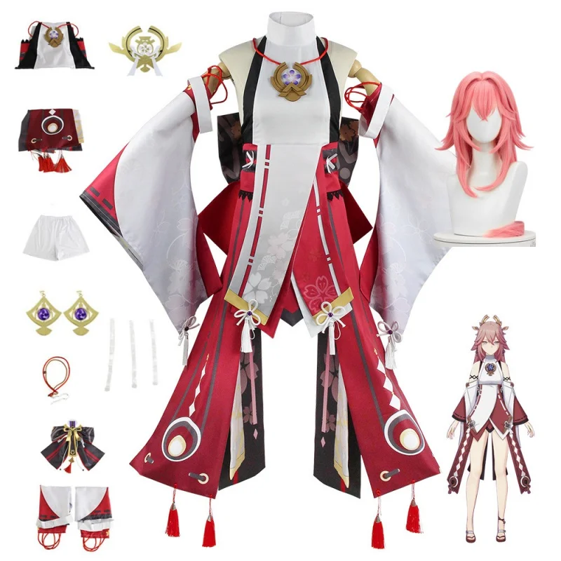 

Genshin Impact Yae Miko Guuji Yae Cosplay Girls Uniform Women Outfit Halloween Costume Carnival Kimono Clothing Anime Clothes