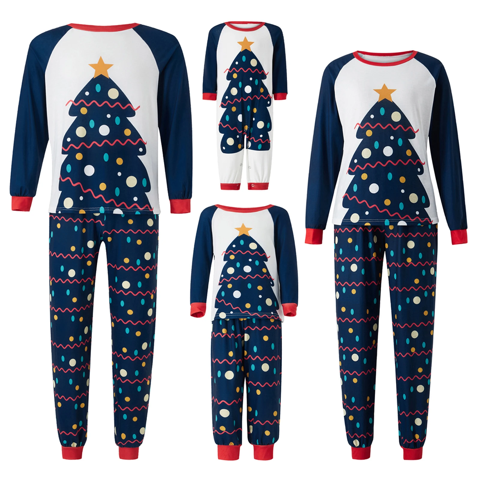 Christmas Family Pajamas with Tree Print, Color Matching Classic Crew Neck Casual Style Holiday Clothing
Christmas Family Pajamas with Tree Print, Color Matching Classic Crew Neck Casual Style Holiday Clothing