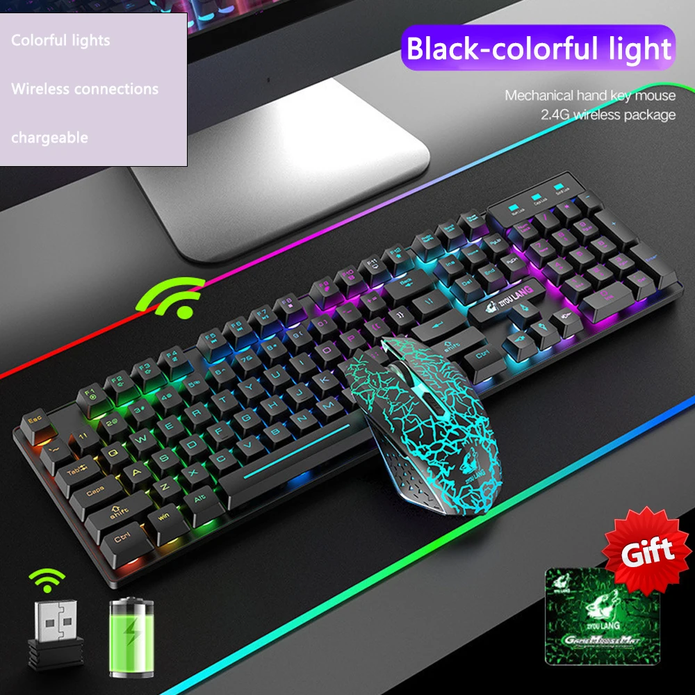 2.4G Wireless Gaming Keyboard Mouse Set USB Keyboard with Rainbow LED Backlit 2400 DPI Optical Mouse for PC Laptop Computer Game
2.4G Wireless Gaming Keyboard Mouse Set USB Keyboard with Rainbow LED Backlit 2400 DPI Optical Mouse for PC Laptop Computer Game