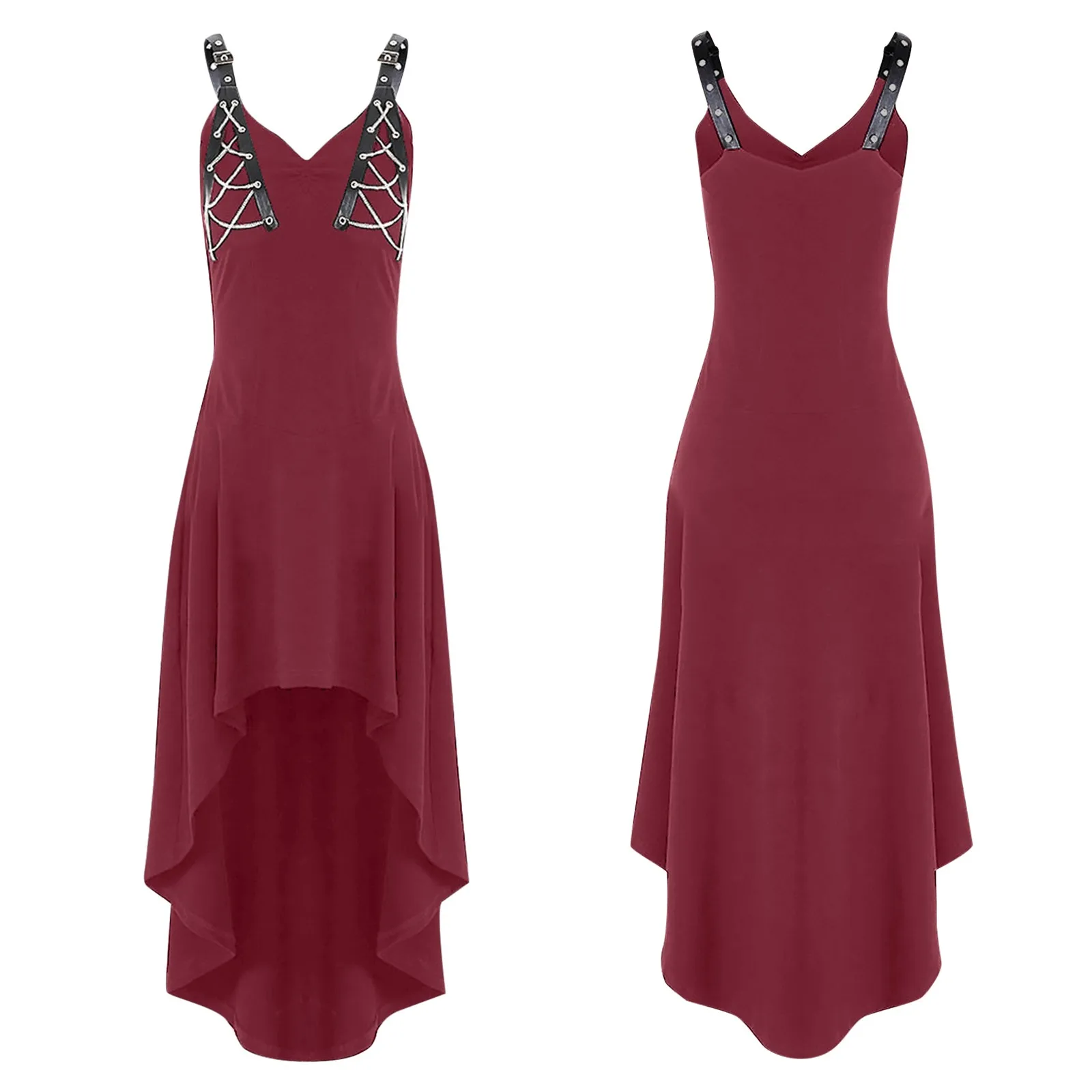 Gothic Grommet Lace Up Dress Summer Solid Color High Waist Sleeveless Dresses A-Line Slimming Irregular Hem Dresses
Gothic Grommet Lace Up Dress Summer Solid Color High Waist Sleeveless Dresses A-Line Slimming Irregular Hem Dresses