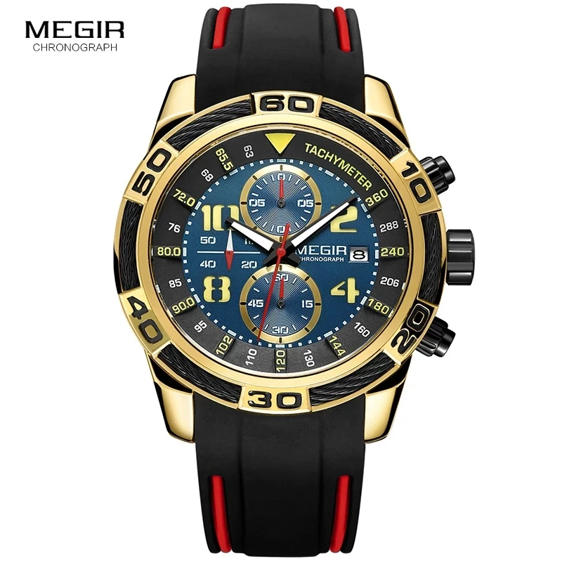 

Megir Analogue Chronograph Battery Quartz Watch for Man Men's Black Silicone Bracelete Sport Wristwatch Boy's Stopwatch 2045G