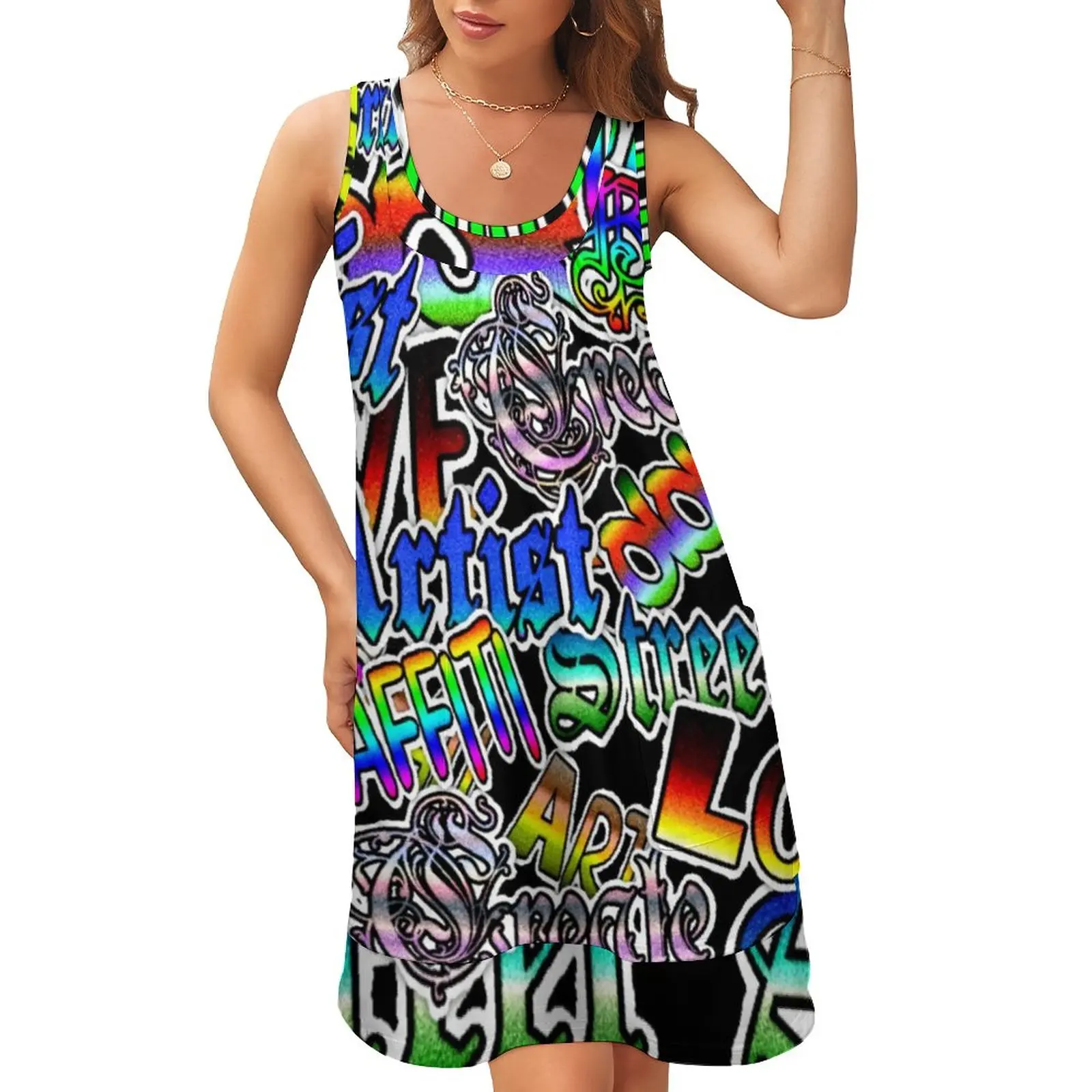Colorful Word Graffiti Dress Letter Art Print Korean Fashion Dresses Sleeveless Sexy Tank Dress O Neck Women Graphic Vestido
Colorful Word Graffiti Dress Letter Art Print Korean Fashion Dresses Sleeveless Sexy Tank Dress O Neck Women Graphic Vestido