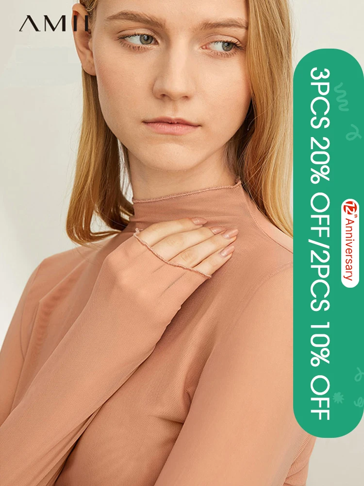 Ami Spring Casual lace long-sleeved T-shirt women's thin fall solid color net yarn semi-high collar bottom shirt tops 11920272
Ami Spring Casual lace long-sleeved T-shirt women's thin fall solid color net yarn semi-high collar bottom shirt tops 11920272