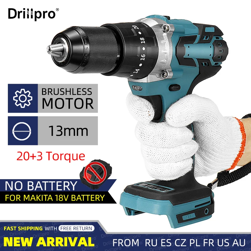 Drillpro 3 в 1 бесщеточная электрическая Ударная дрель 13 мм 20 + 3 крутящий момент электрическая ударная отвертка для батареи Makita 18 в
Drillpro 3 в 1 бесщеточная электрическая Ударная дрель 13 мм 20 + 3 крутящий момент электрическая ударная отвертка для батареи Makita 18 в