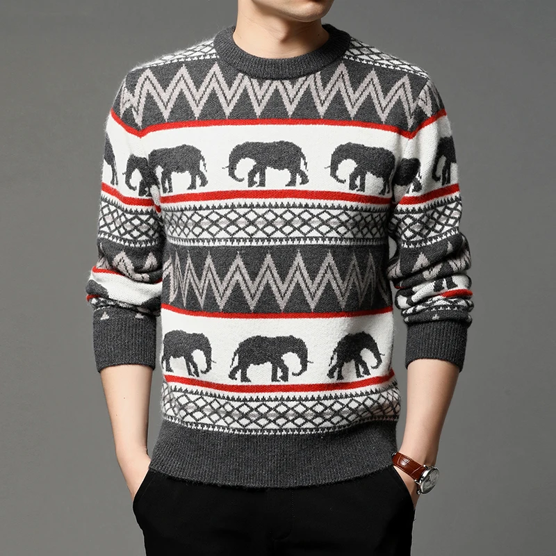 High End Designer 2022 Men's Knitting Pullover Warm Autumn/Winter Round Neck Jacquard Thickened Sweater Luxury Men's Clothing 
High End Designer 2022 Men's Knitting Pullover Warm Autumn/Winter Round Neck Jacquard Thickened Sweater Luxury Men's Clothing