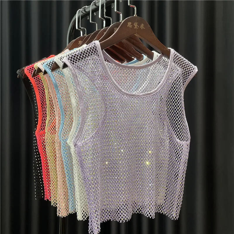 Crystal Diamond Mesh Tops for Women Small Vest Round Collar Shirt Tank Fishnet Slim Fit Cropped Navel Short Summer Girls
Crystal Diamond Mesh Tops for Women Small Vest Round Collar Shirt Tank Fishnet Slim Fit Cropped Navel Short Summer Girls