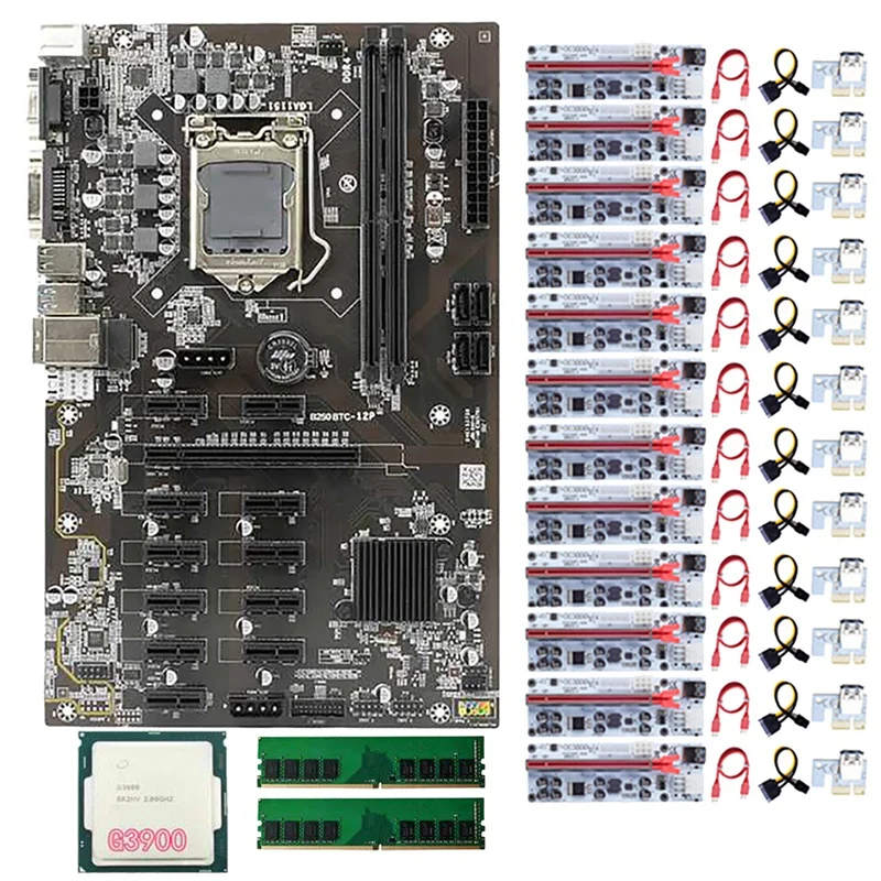 B250 BTC Mining Motherboard With 12 Pcs 010-X PCIE Riser Card+1 Pcs G3900 CPU+2 Pcs DDR4 RAM LGA1151 DDR4 DIMM 12 GPU
B250 BTC Mining Motherboard With 12 Pcs 010-X PCIE Riser Card+1 Pcs G3900 CPU+2 Pcs DDR4 RAM LGA1151 DDR4 DIMM 12 GPU