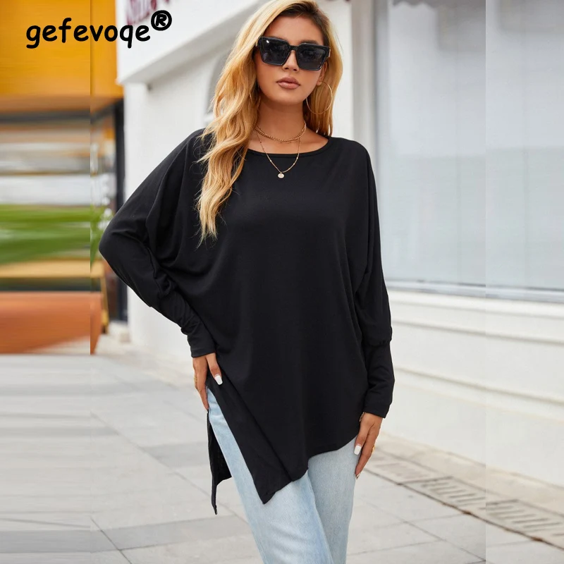 Irregular Slit Casual O Neck Long Sleeve Oversized Tunic Tee T Shirt Women Spring Autumn Loose Solid Simple Basic Top Female2022
Irregular Slit Casual O Neck Long Sleeve Oversized Tunic Tee T Shirt Women Spring Autumn Loose Solid Simple Basic Top Female2022