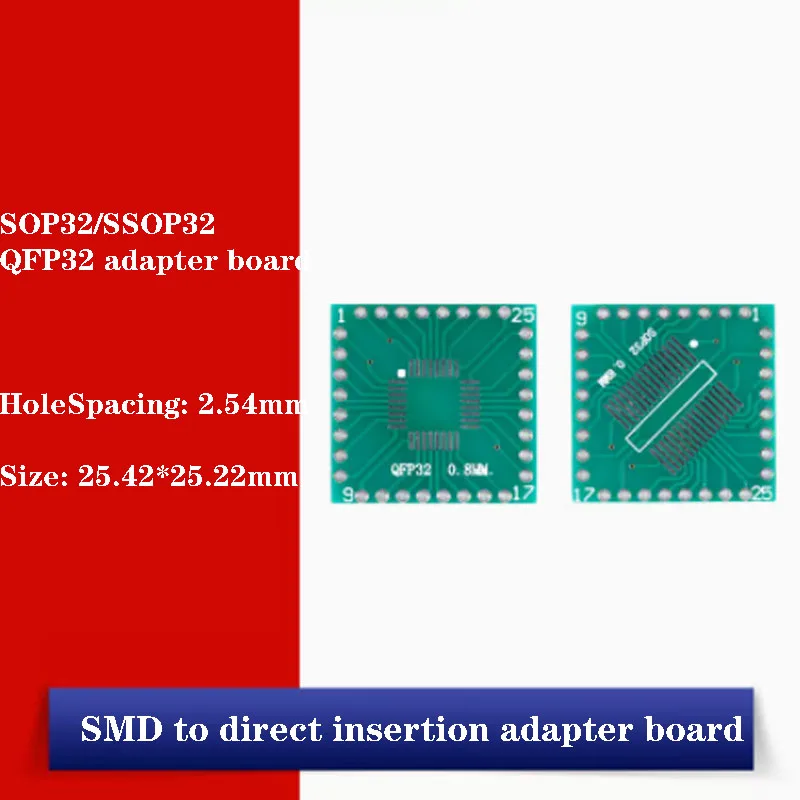 5PCS LQFP32 SSOP32 adapter board patches to direct DIP 0.8mm spacing IC test boards
5PCS LQFP32 SSOP32 adapter board patches to direct DIP 0.8mm spacing IC test boards