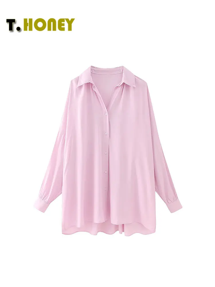 TELLHONEY Women Fashion V-Neck Single Breasted Blouses Female Casual Long Sleeves Loose Lady Chic Pink Shirt 
TELLHONEY Women Fashion V-Neck Single Breasted Blouses Female Casual Long Sleeves Loose Lady Chic Pink Shirt
